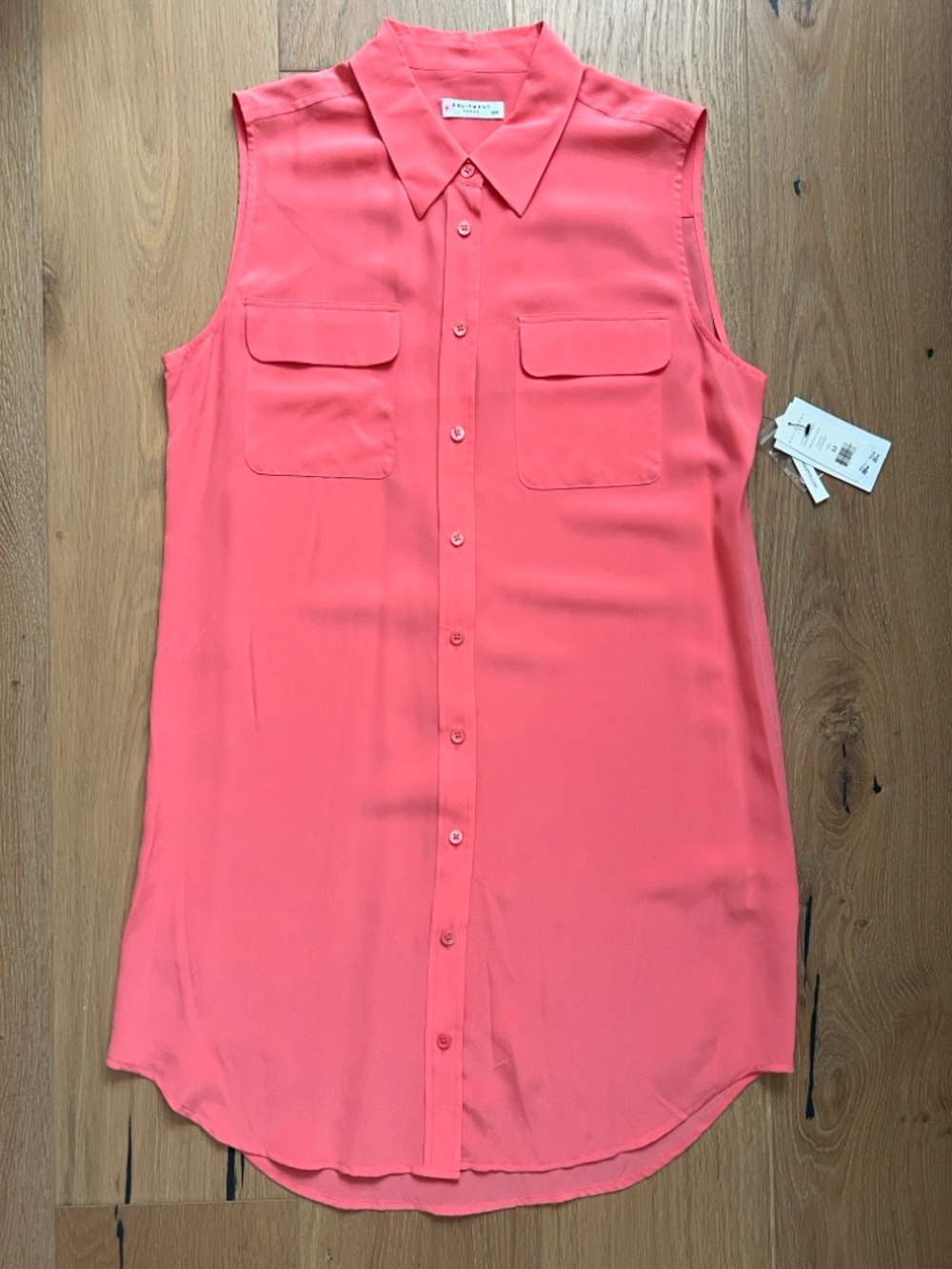 NWT Equipment Femme Sleeveless Slim Signature Dress Sunkissed Coral Pink Medium